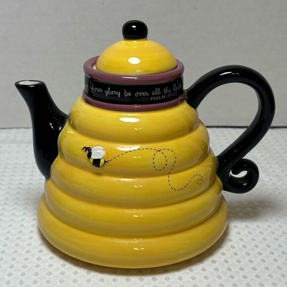 Debbie Mumm Brownlow Bumblebee Beehive Teapot Psalm 57:5 Vintage 2004 - Picture 2 of 8